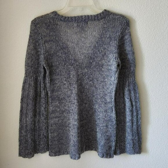 NEXT ERA Vintage Y2K Grey Fuzzy Sweater Sz M Bell Sleeve Cable Knit Boho Cottage - Picture 4 of 4